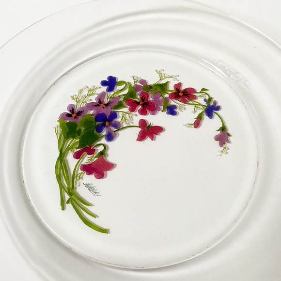 Vintage Set of 6 Clear Avon Arcoroc Made in France Wild Violet Glass Plates - Picture 5 of 6